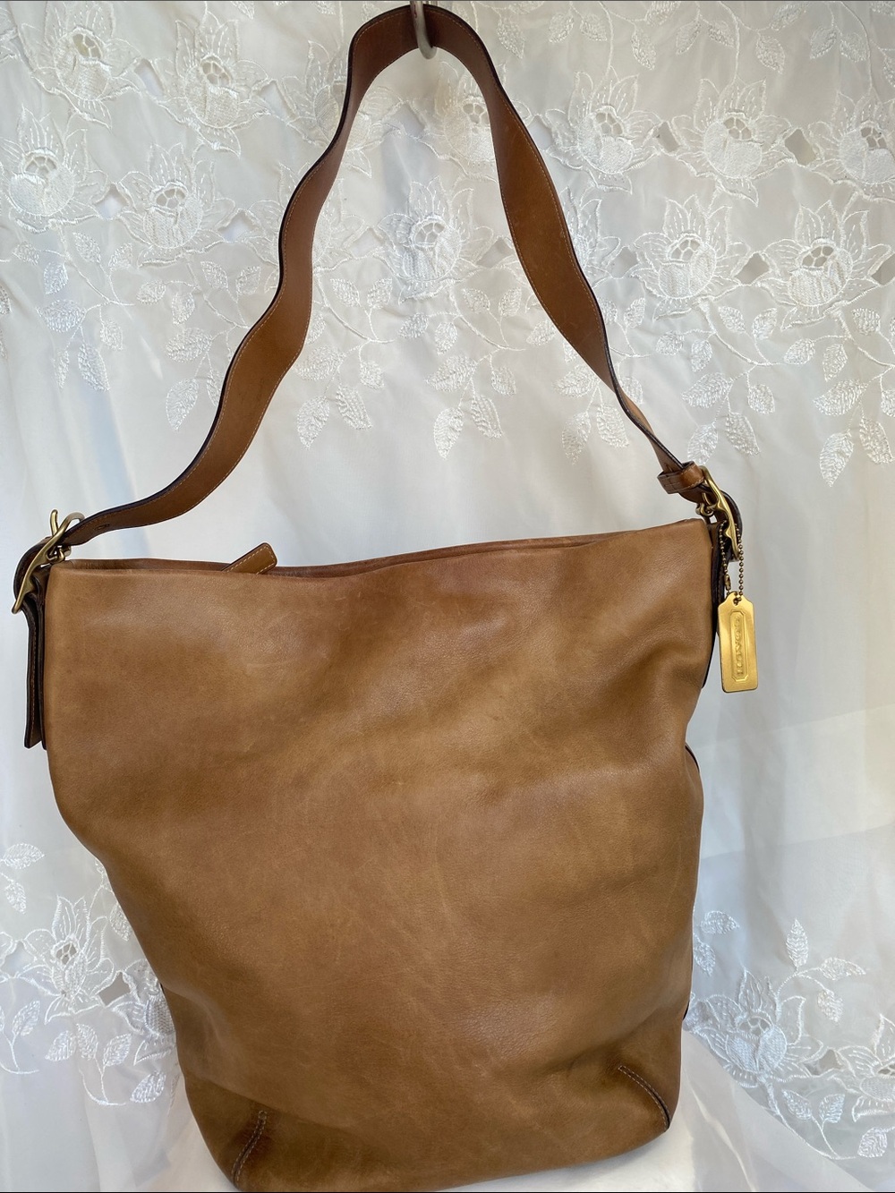 Vintage Coach 9183 Brown Leather Shoulder Hobo Duffle Bag